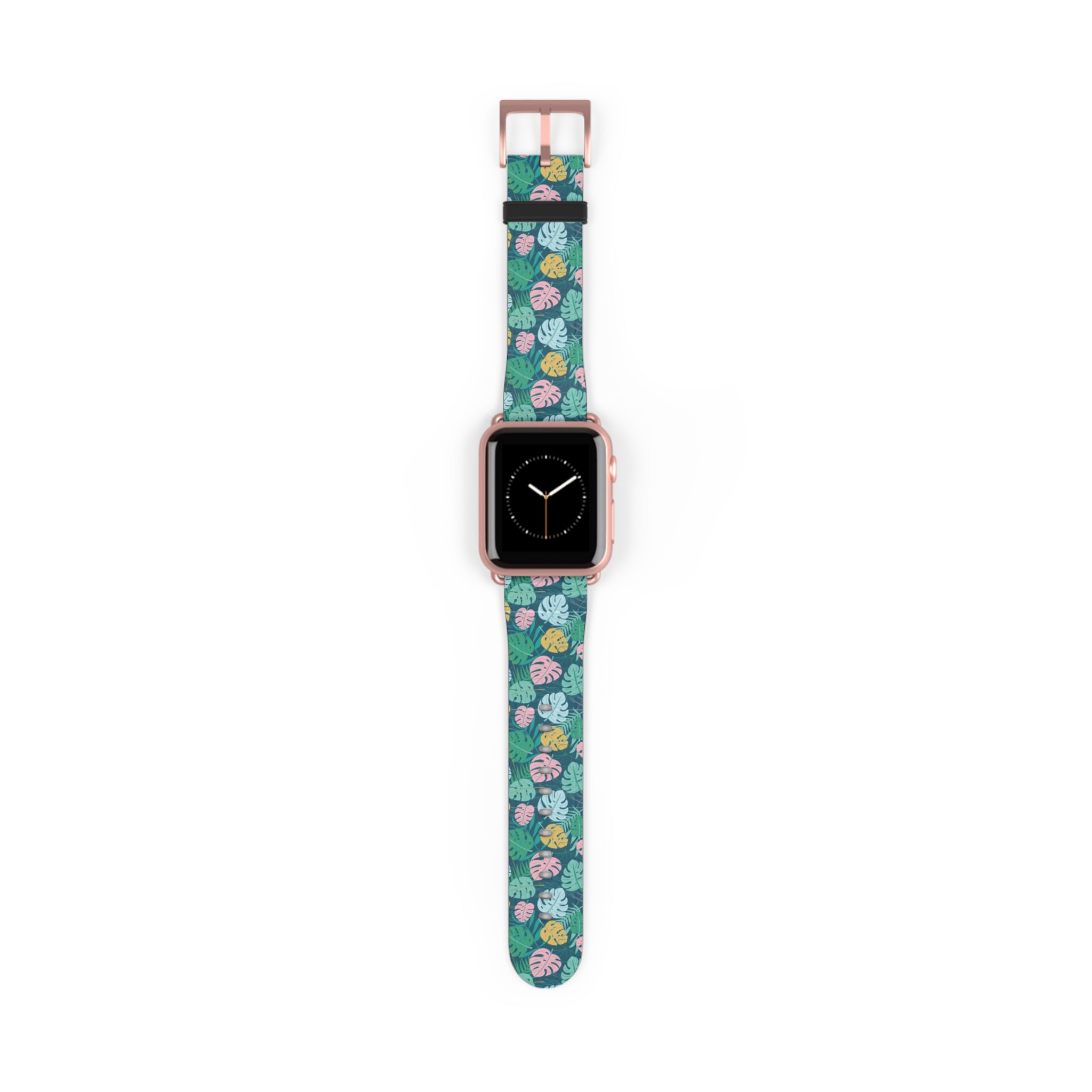 watch band with floral monstera print front rose
