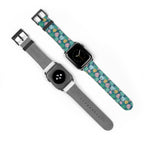 watch band with floral monstera print front back and front