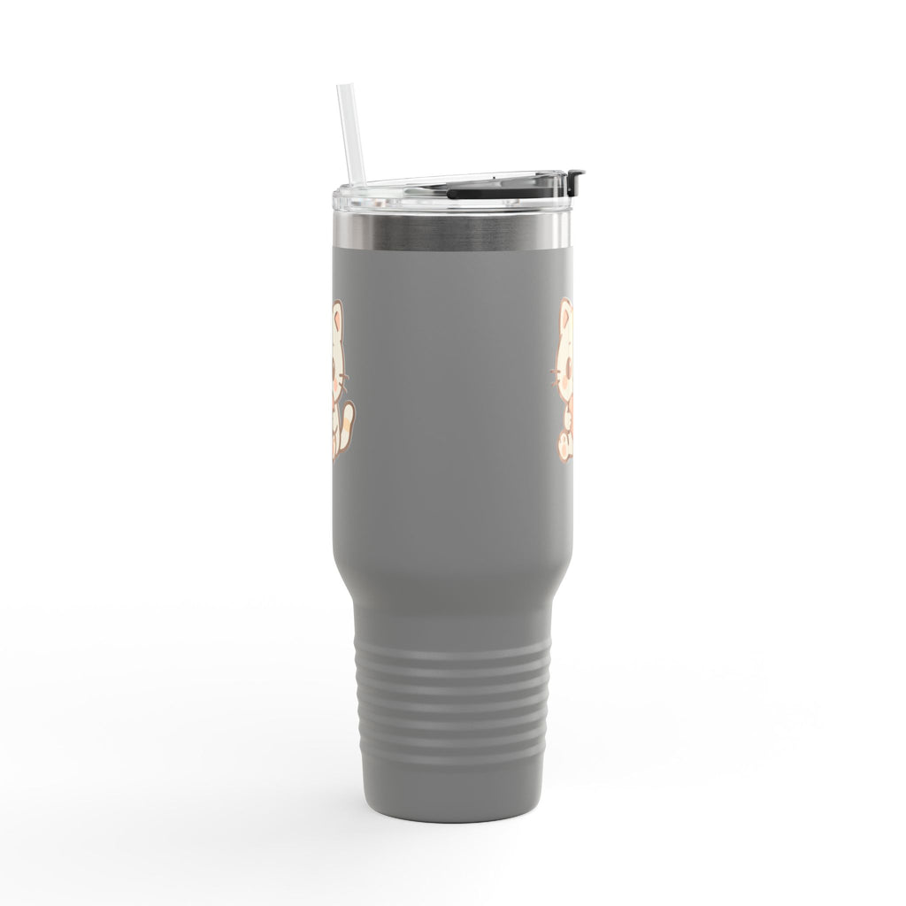 40oz Insulated Travel Mug Tumbler— Cute Kawaii Kitten Holding Heart
