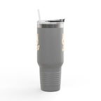 40oz Insulated Travel Mug Tumbler— Cute Kawaii Kitten Holding Heart
