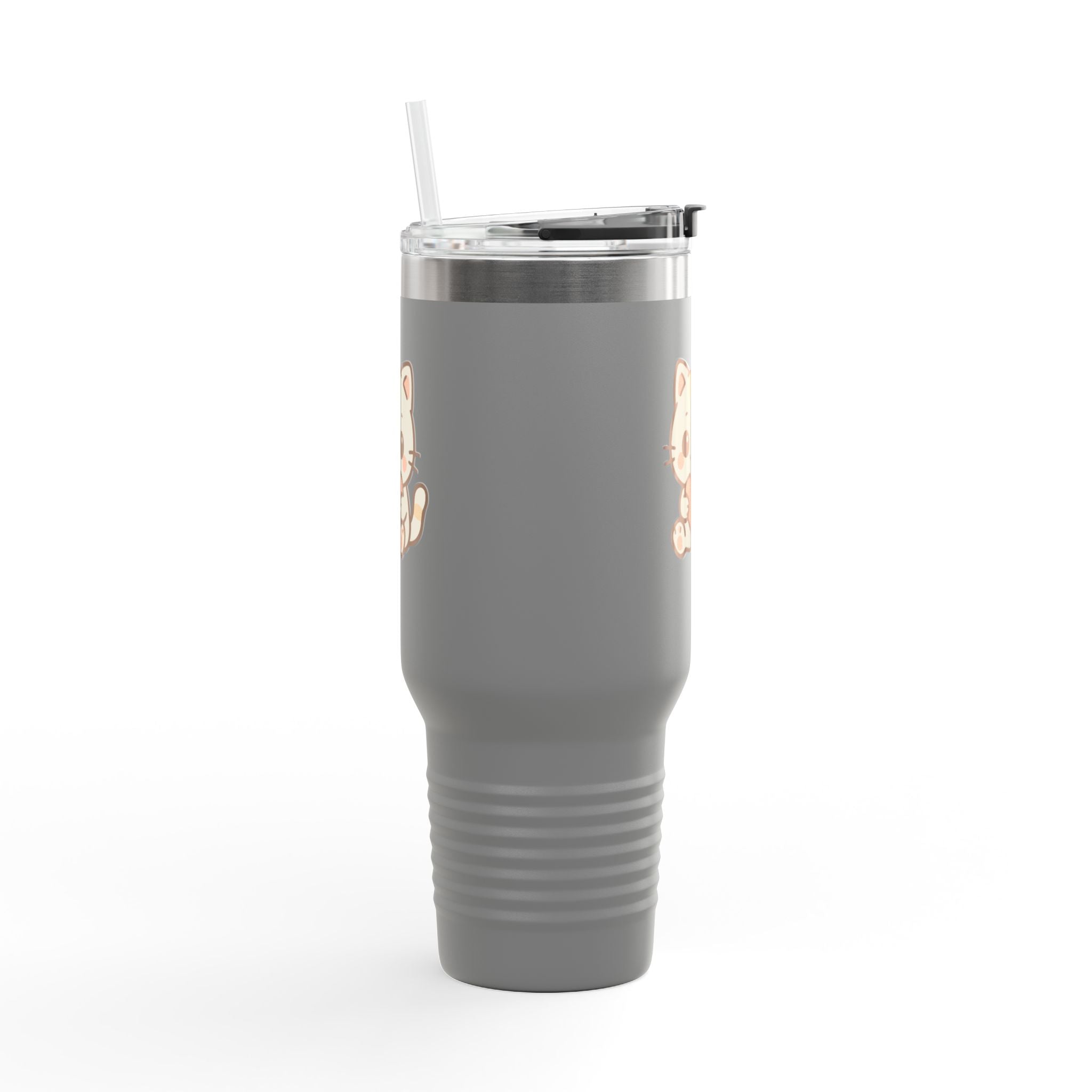 40oz Insulated Travel Mug Tumbler— Cute Kawaii Kitten Holding Heart