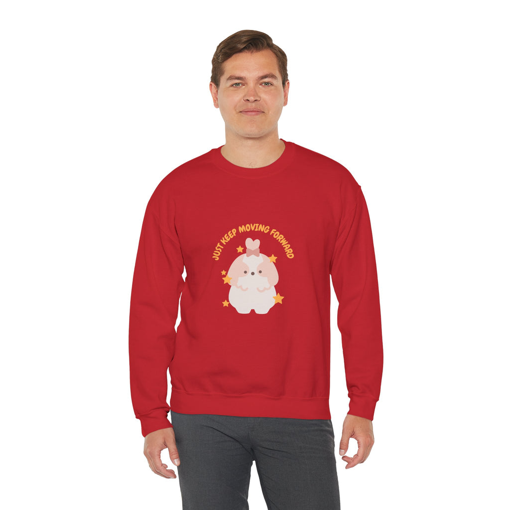 Crewneck Sweatshirt — Cute Kawaii Stars Design "Just Keep Moving Forward"