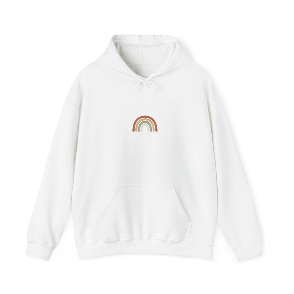 Neutral muted rainbow hoodie | boho rainbow arc, desert arc design