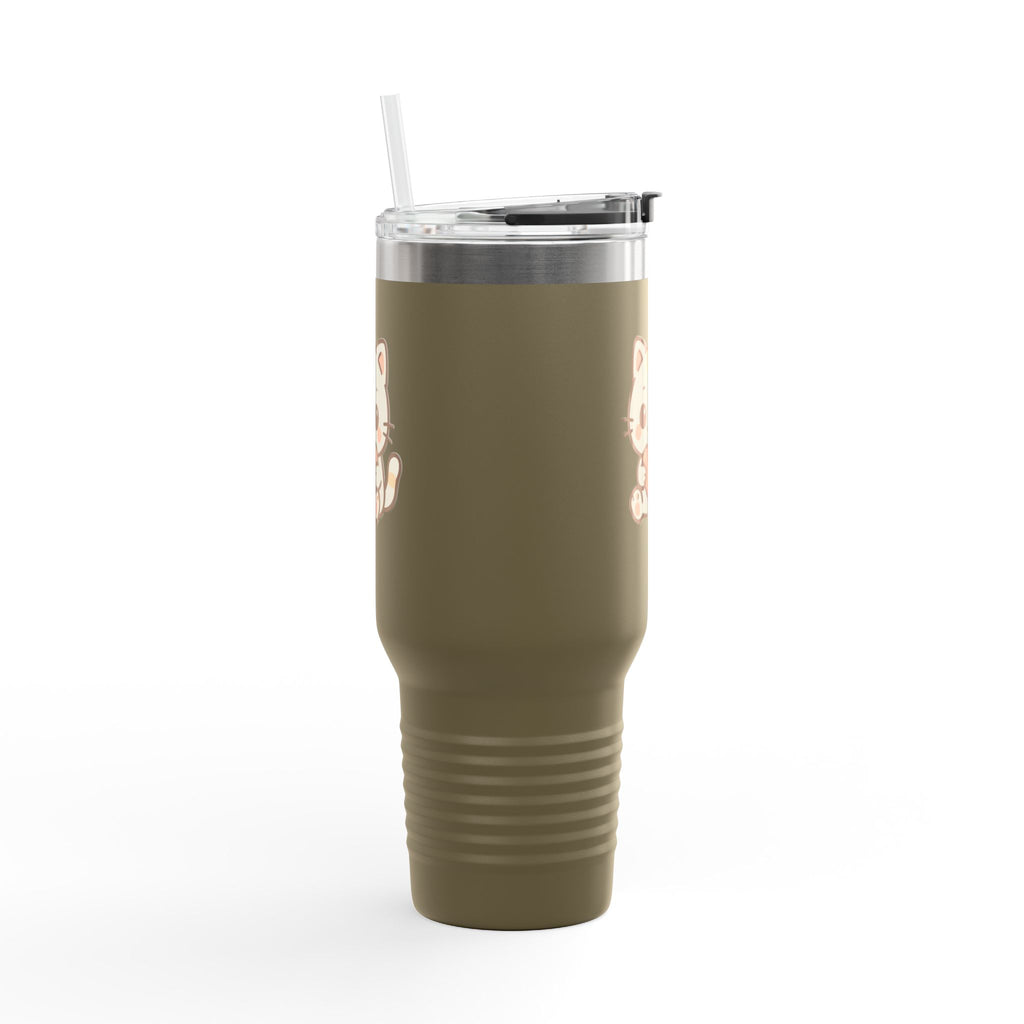 40oz Insulated Travel Mug Tumbler— Cute Kawaii Kitten Holding Heart