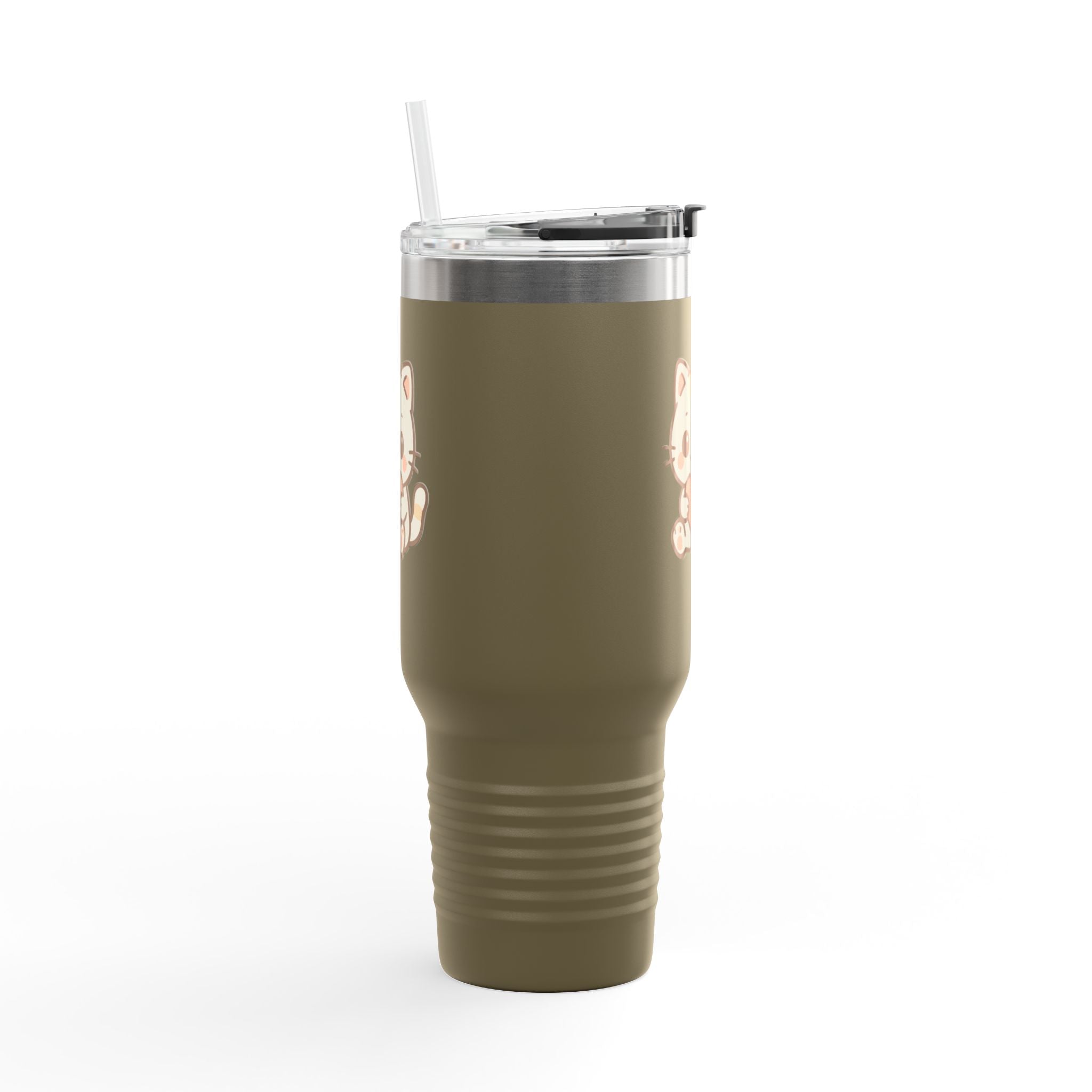 40oz Insulated Travel Mug Tumbler— Cute Kawaii Kitten Holding Heart