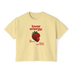 Lover Energy Strawberry Graphic Boxy Tee — "lover energy. he gets it. taken, not tame."