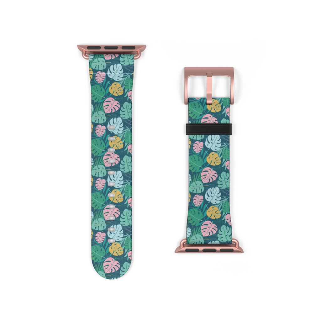 Tropical Monstera Watch Band — Teal Floral Apple Watch Strap