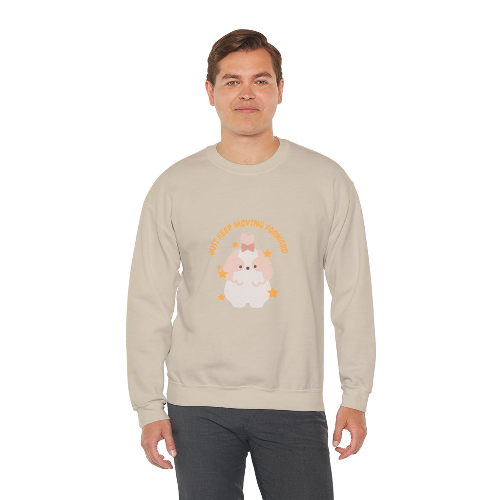 Crewneck Sweatshirt — Cute Kawaii Stars Design "Just Keep Moving Forward"
