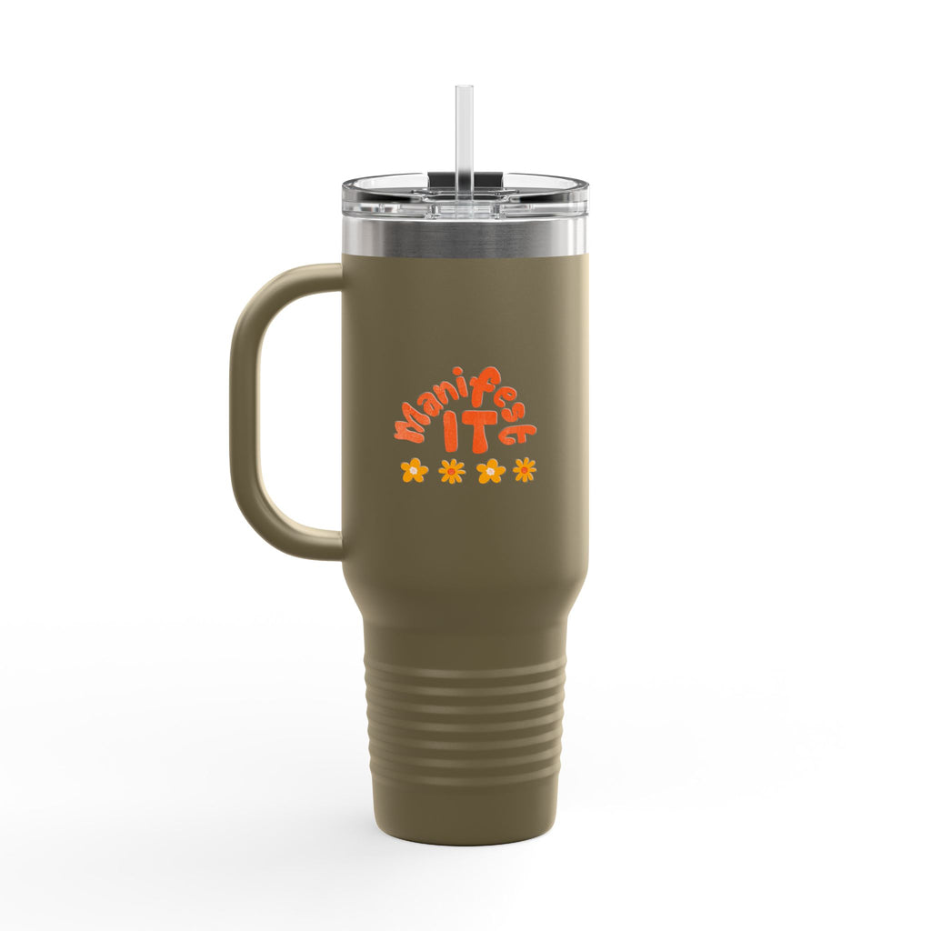 Insulated Travel Mug — "Manifest It" 40oz Tumbler with Lid & Straw