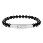 Engraved Natural Stone Bar Bracelet — "Sisters" Stretch Beaded Bracelet
