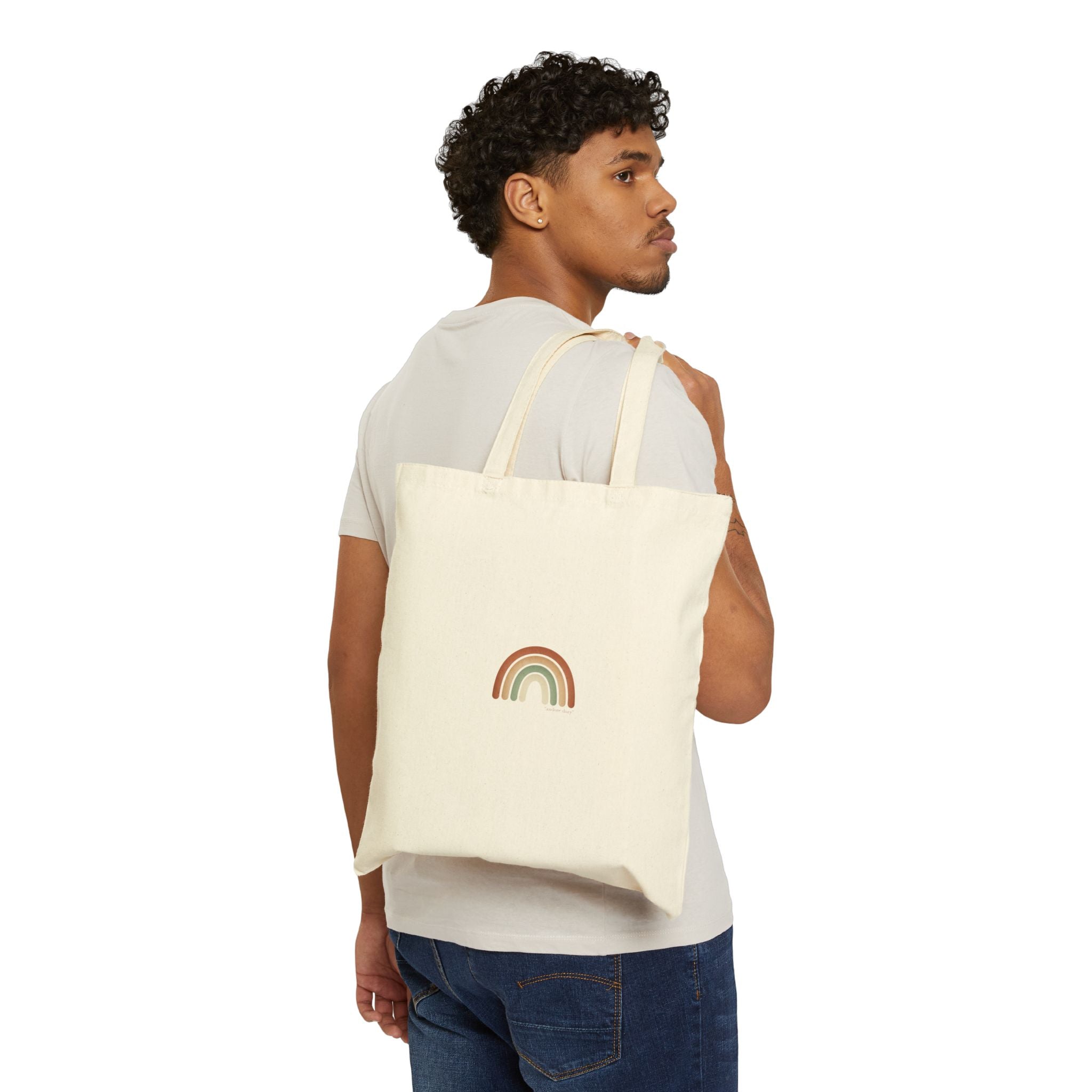 Neutral Rainbow Boho Arc Tote | muted rainbow art, desert arc design