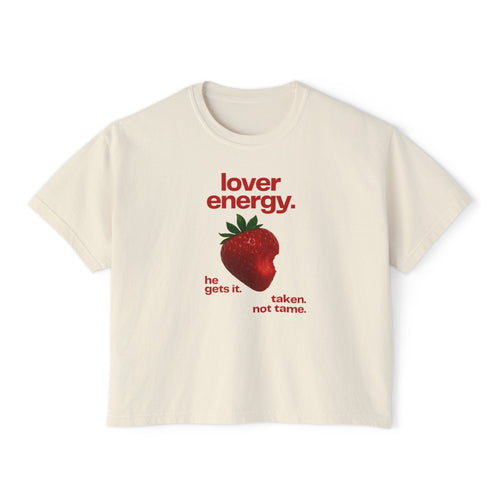 ELVAE Lover Energy Strawberry Graphic Boxy Tee — "lover energy. he gets it. taken, not tame."