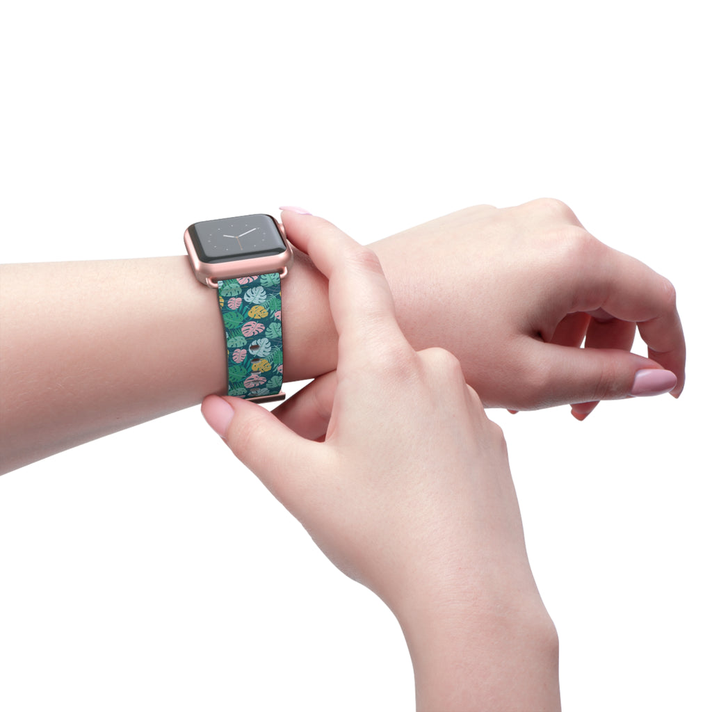 Tropical Monstera Watch Band — Teal Floral Apple Watch Strap