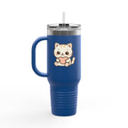 40oz Insulated Travel Mug Tumbler— Cute Kawaii Kitten Holding Heart