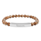 Engraved Natural Stone Bar Bracelet — "Sisters" Stretch Beaded Bracelet