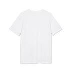 Minimal white organic cotton t-shirt with “nothing extra” text by ELVAE, clean everyday essential. back