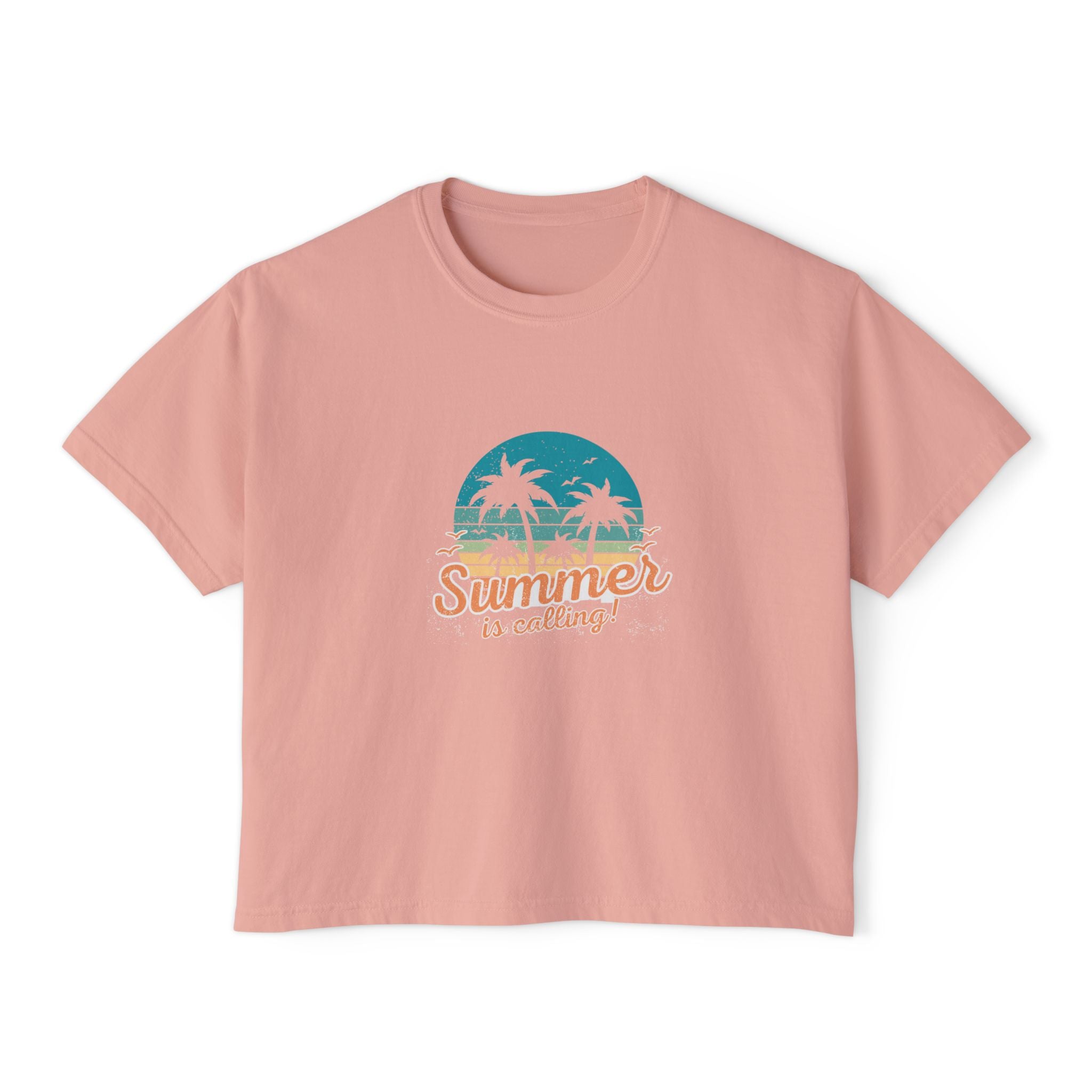 Summer Is Calling Women's Boxy Tee — Retro Palm Beach Vacation Tee