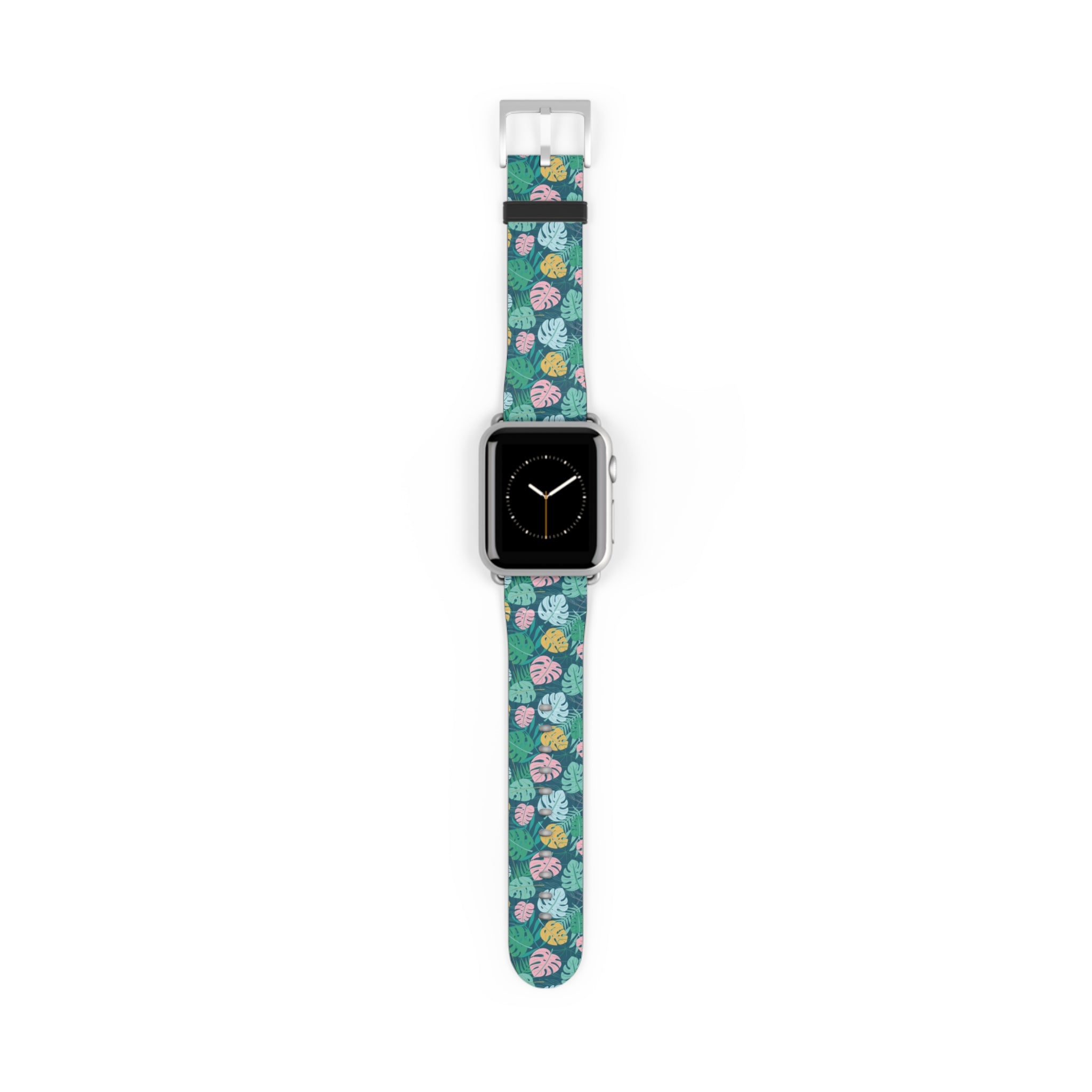 watch band with floral monstera print front