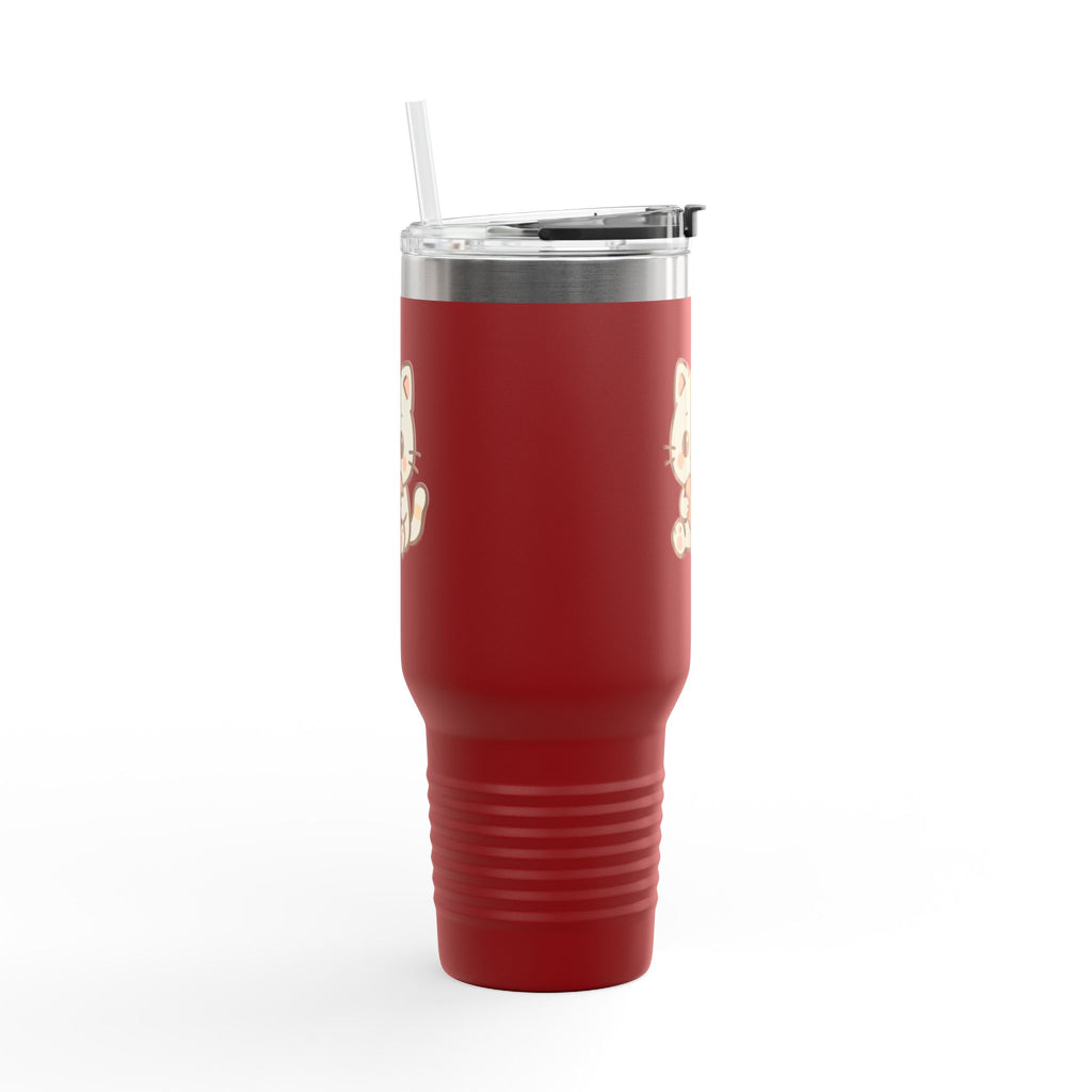 40oz Insulated Travel Mug Tumbler— Cute Kawaii Kitten Holding Heart