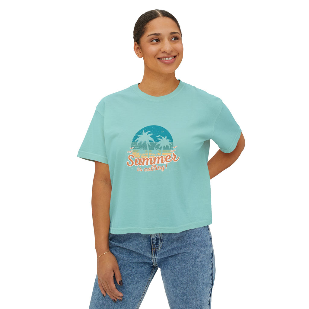 Summer Is Calling Women's Boxy Tee — Retro Palm Beach Vacation Tee