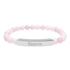 Engraved Natural Stone Bar Bracelet — "Sisters" Stretch Beaded Bracelet