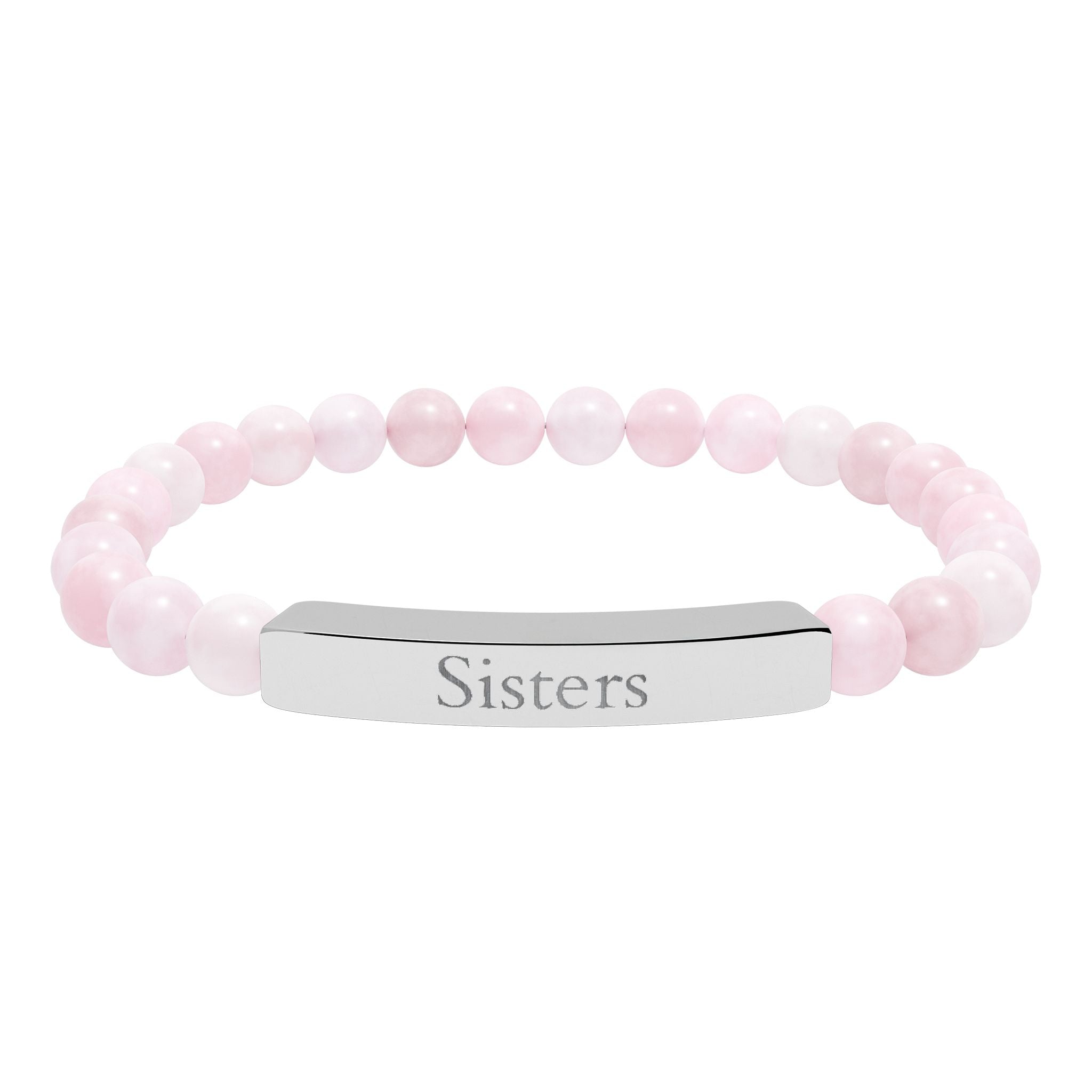 Engraved Natural Stone Bar Bracelet — "Sisters" Stretch Beaded Bracelet