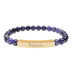 Engraved Natural Stone Bar Bracelet — "Sisters" Stretch Beaded Bracelet
