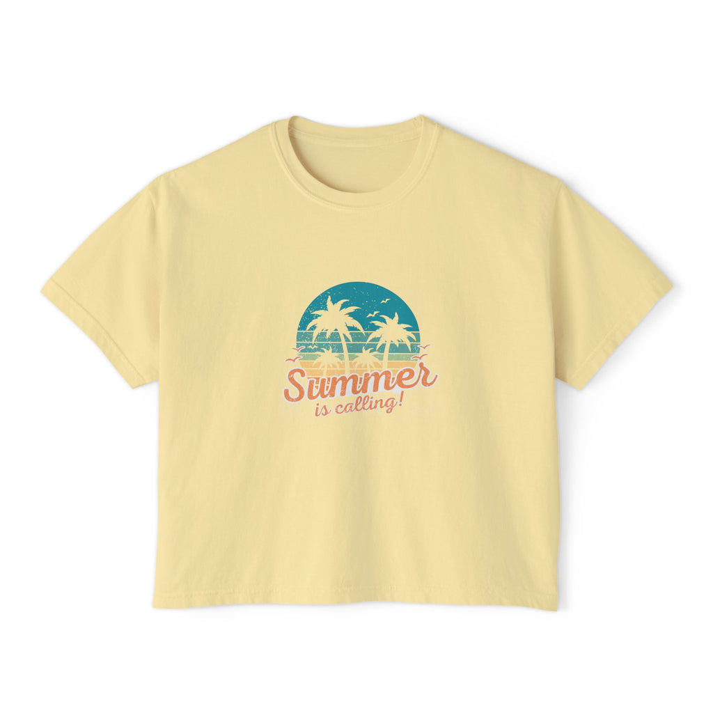 Summer Is Calling Women's Boxy Tee — Retro Palm Beach Vacation Tee