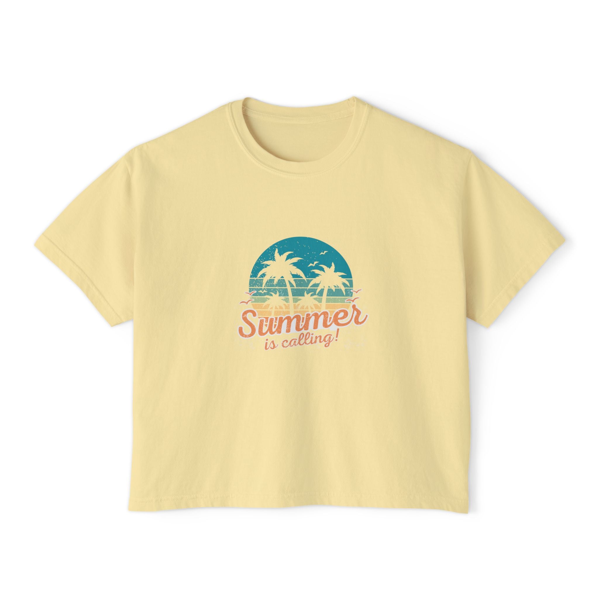 Summer Is Calling Women's Boxy Tee — Retro Palm Beach Vacation Tee