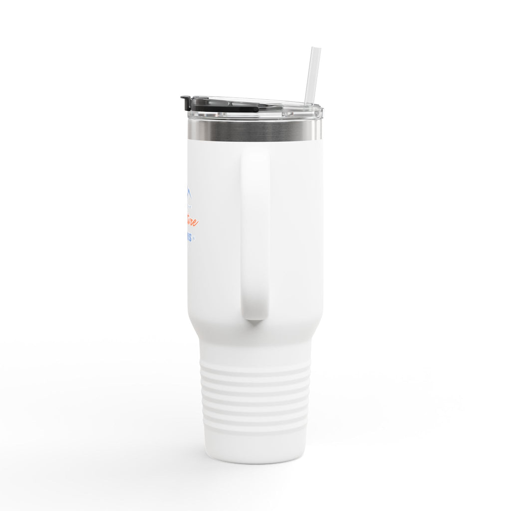40oz Insulated Travel Mug — “The Adventure Begins” Mountain Stainless Tumbler