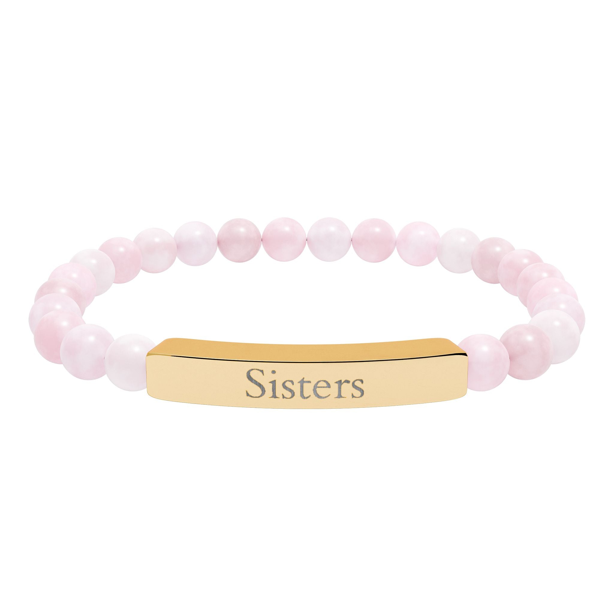Engraved Natural Stone Bar Bracelet — "Sisters" Stretch Beaded Bracelet