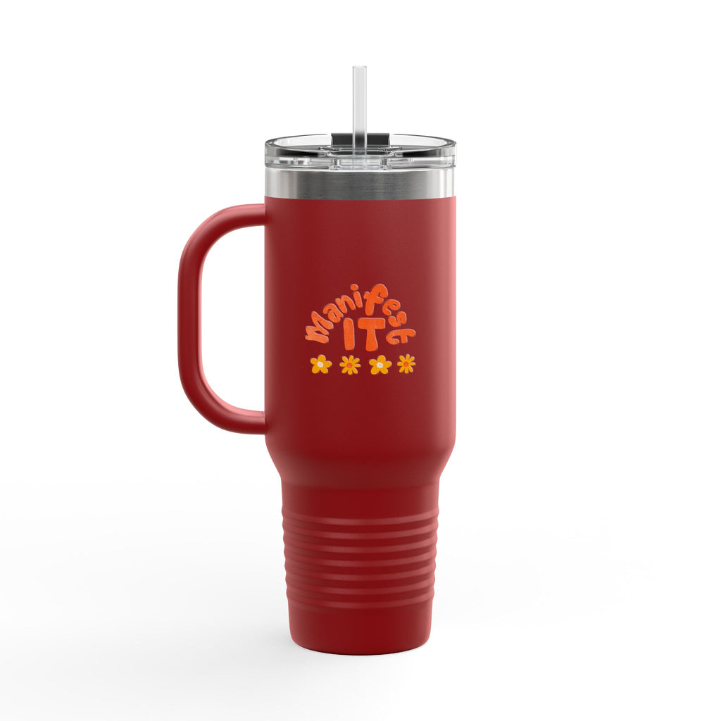 Insulated Travel Mug — "Manifest It" 40oz Tumbler with Lid & Straw