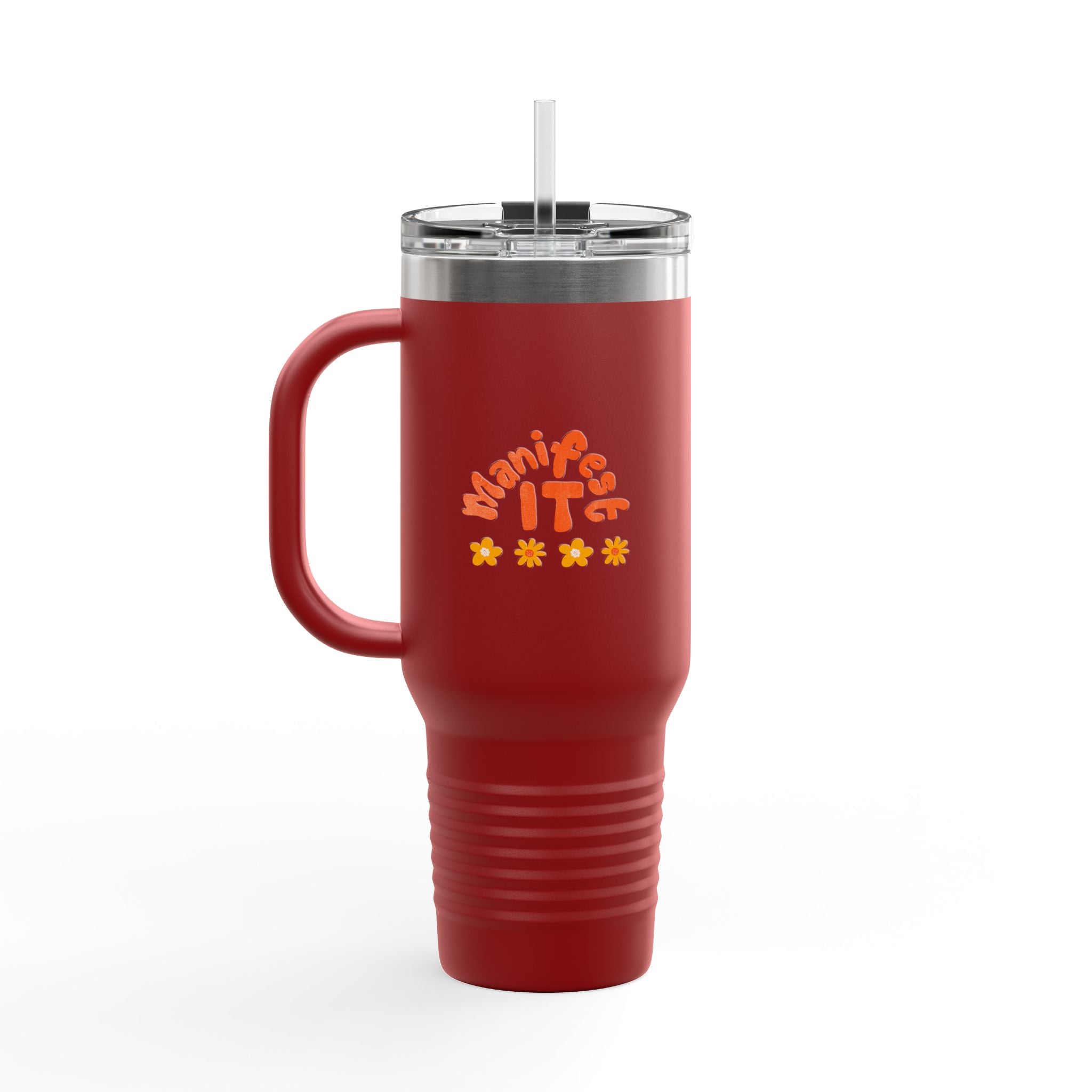 Insulated Travel Mug — "Manifest It" 40oz Tumbler with Lid & Straw