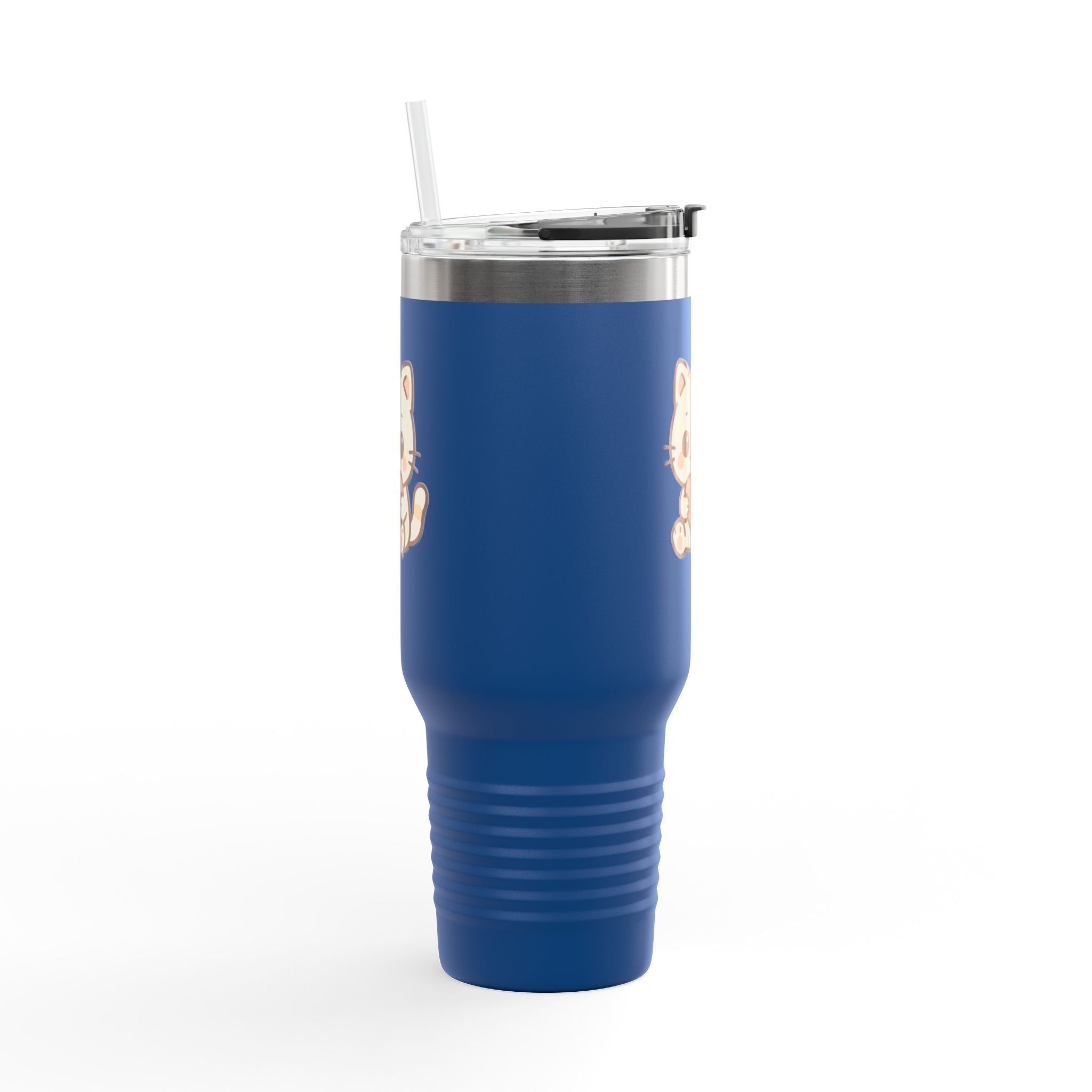 40oz Insulated Travel Mug Tumbler— Cute Kawaii Kitten Holding Heart