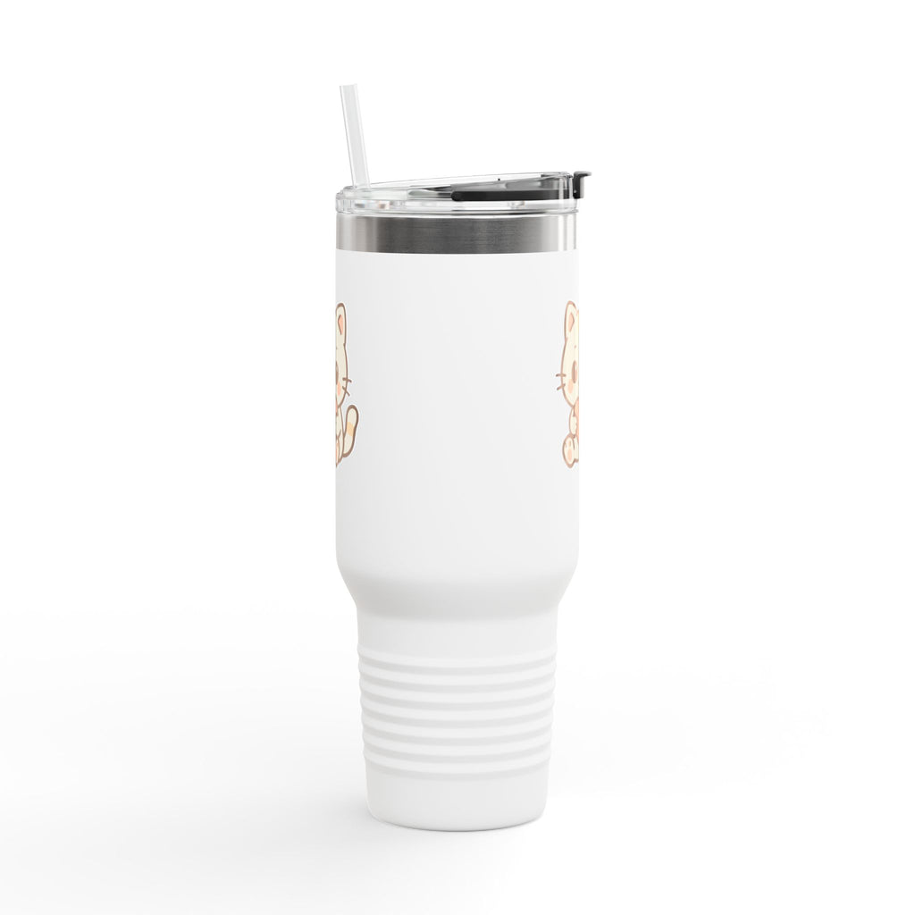 40oz Insulated Travel Mug Tumbler— Cute Kawaii Kitten Holding Heart