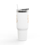 40oz Insulated Travel Mug Tumbler— Cute Kawaii Kitten Holding Heart
