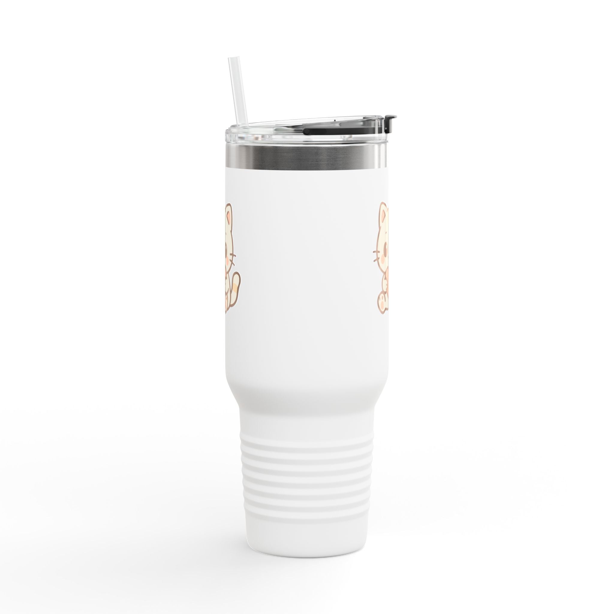 40oz Insulated Travel Mug Tumbler— Cute Kawaii Kitten Holding Heart
