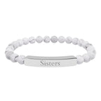 Engraved Natural Stone Bar Bracelet — "Sisters" Stretch Beaded Bracelet