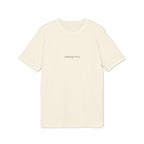 Minimal beige organic cotton t-shirt with “nothing extra” text by ELVAE, clean everyday essential. Front