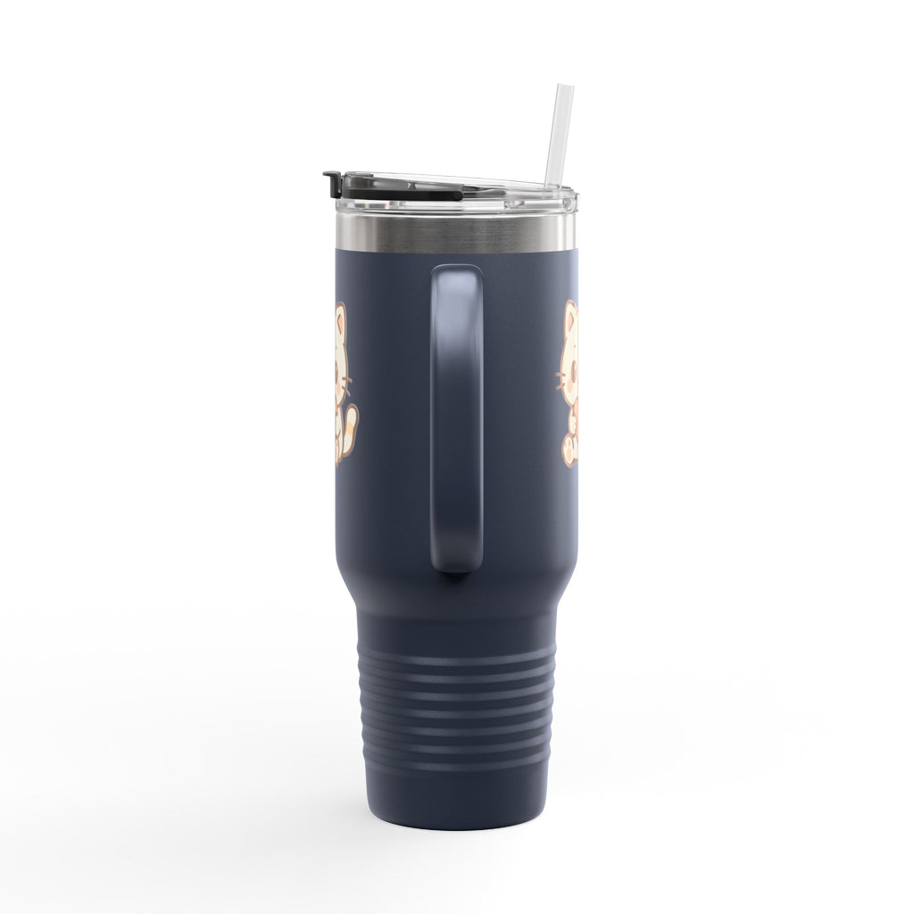 40oz Insulated Travel Mug Tumbler— Cute Kawaii Kitten Holding Heart