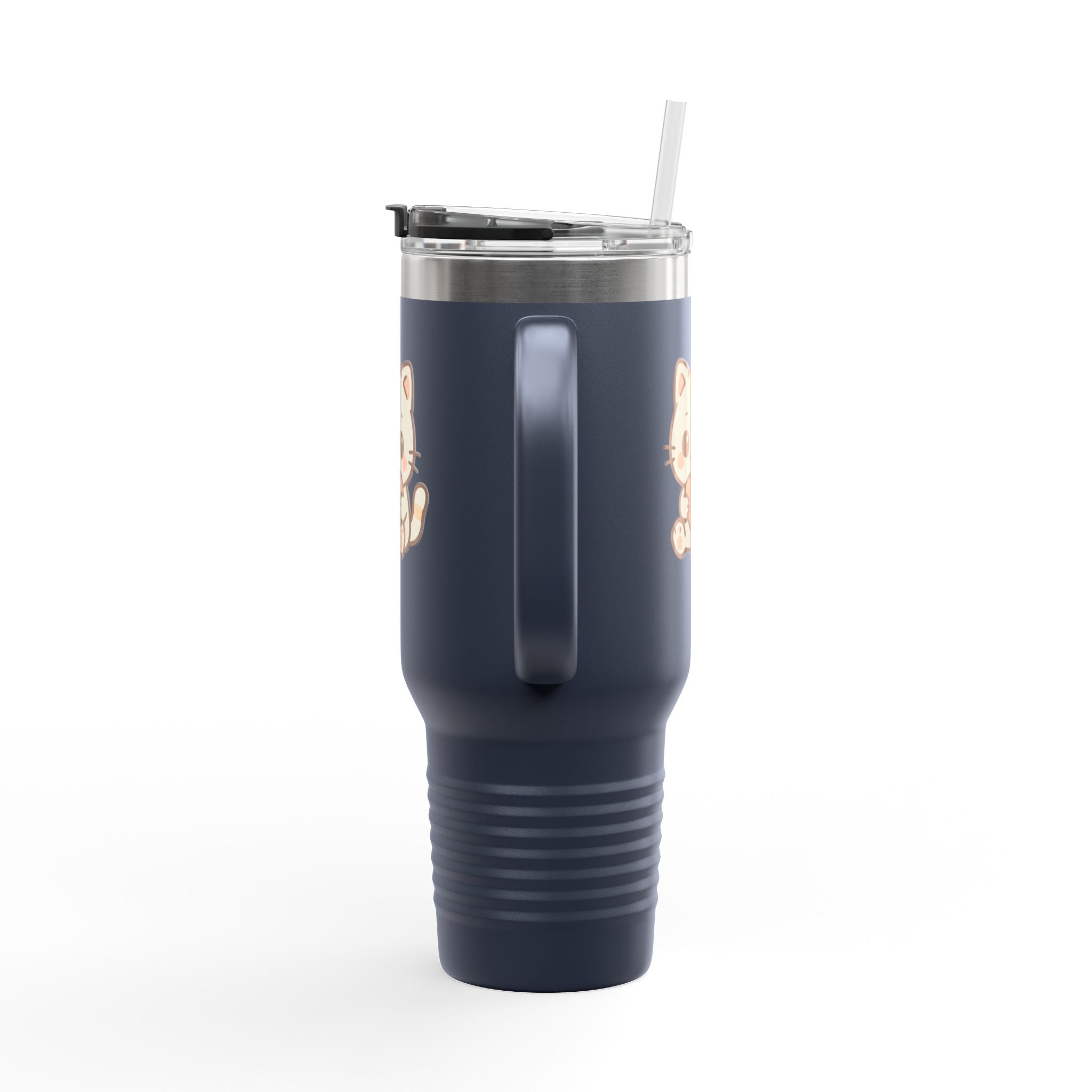 40oz Insulated Travel Mug Tumbler— Cute Kawaii Kitten Holding Heart