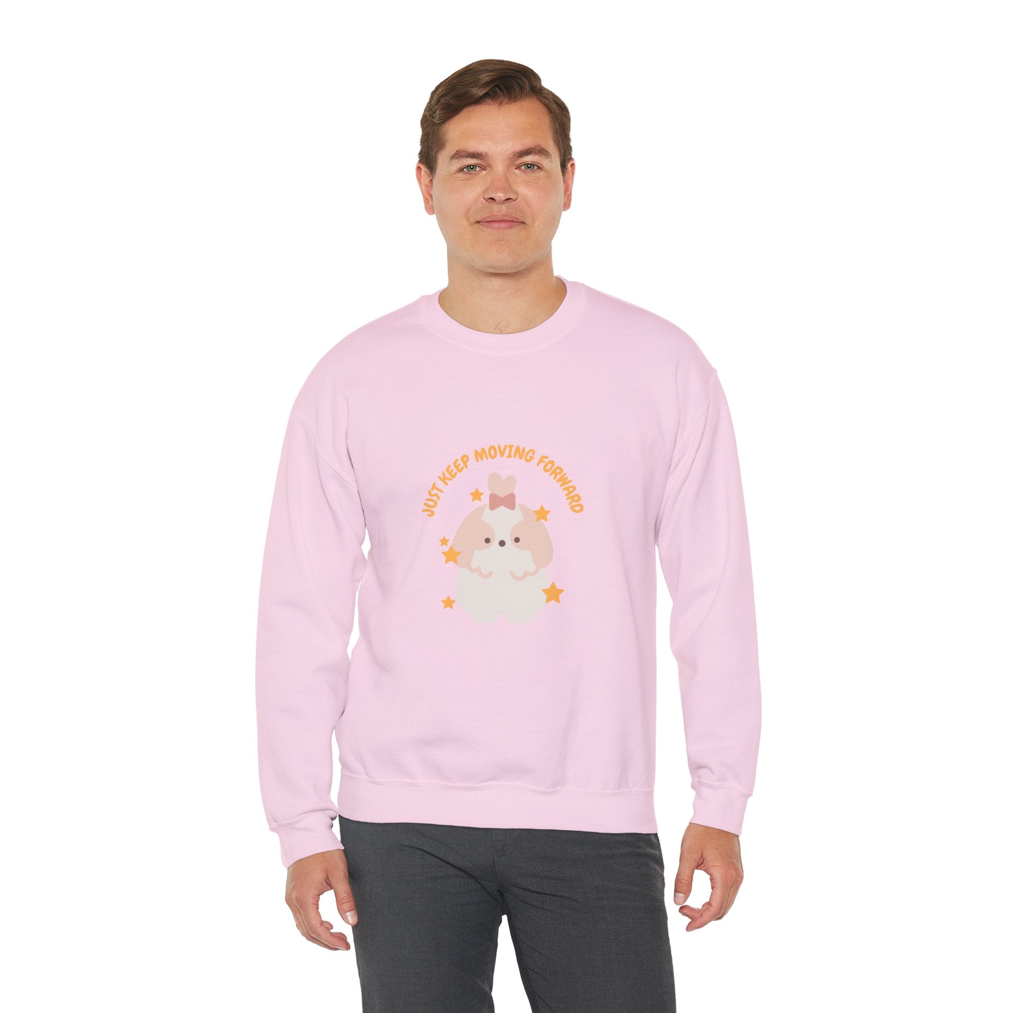 Crewneck Sweatshirt — Cute Kawaii Stars Design "Just Keep Moving Forward"