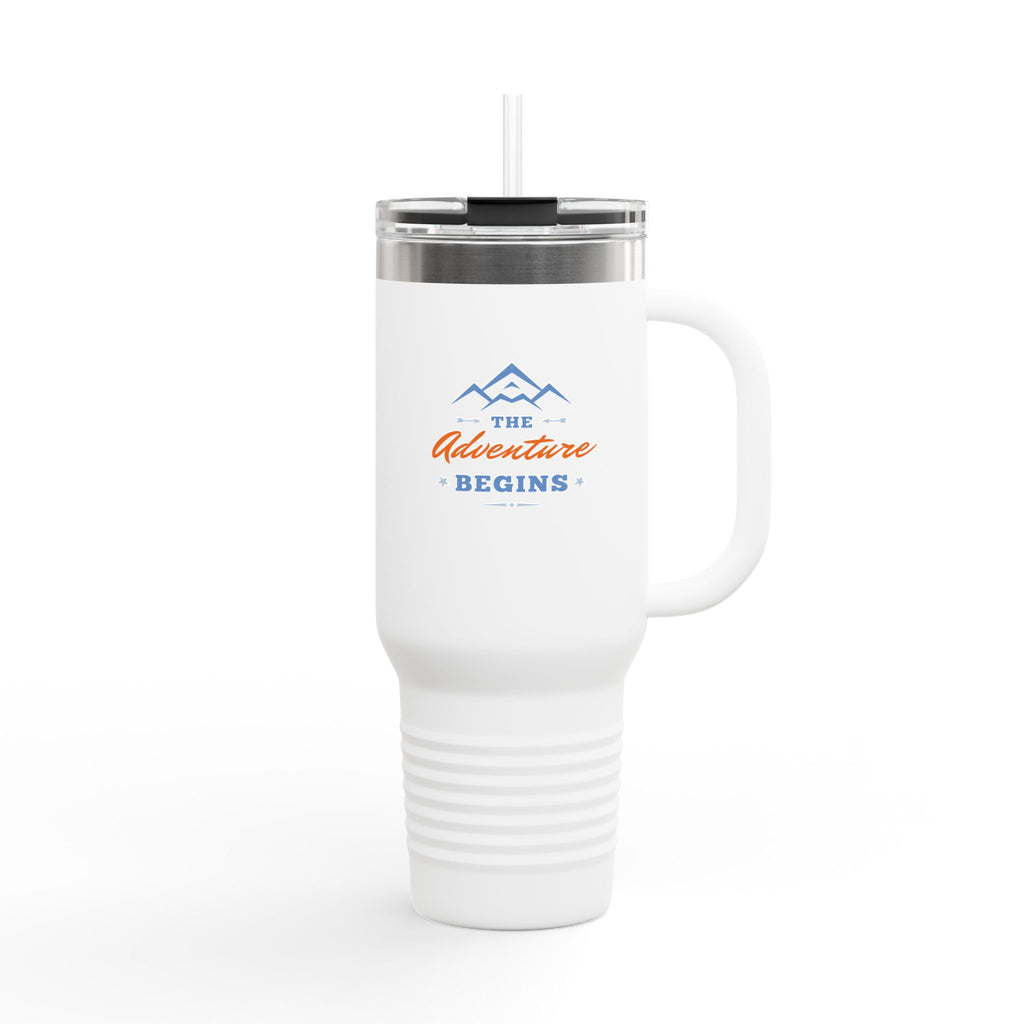 40oz Insulated Travel Mug — “The Adventure Begins” Mountain Stainless Tumbler