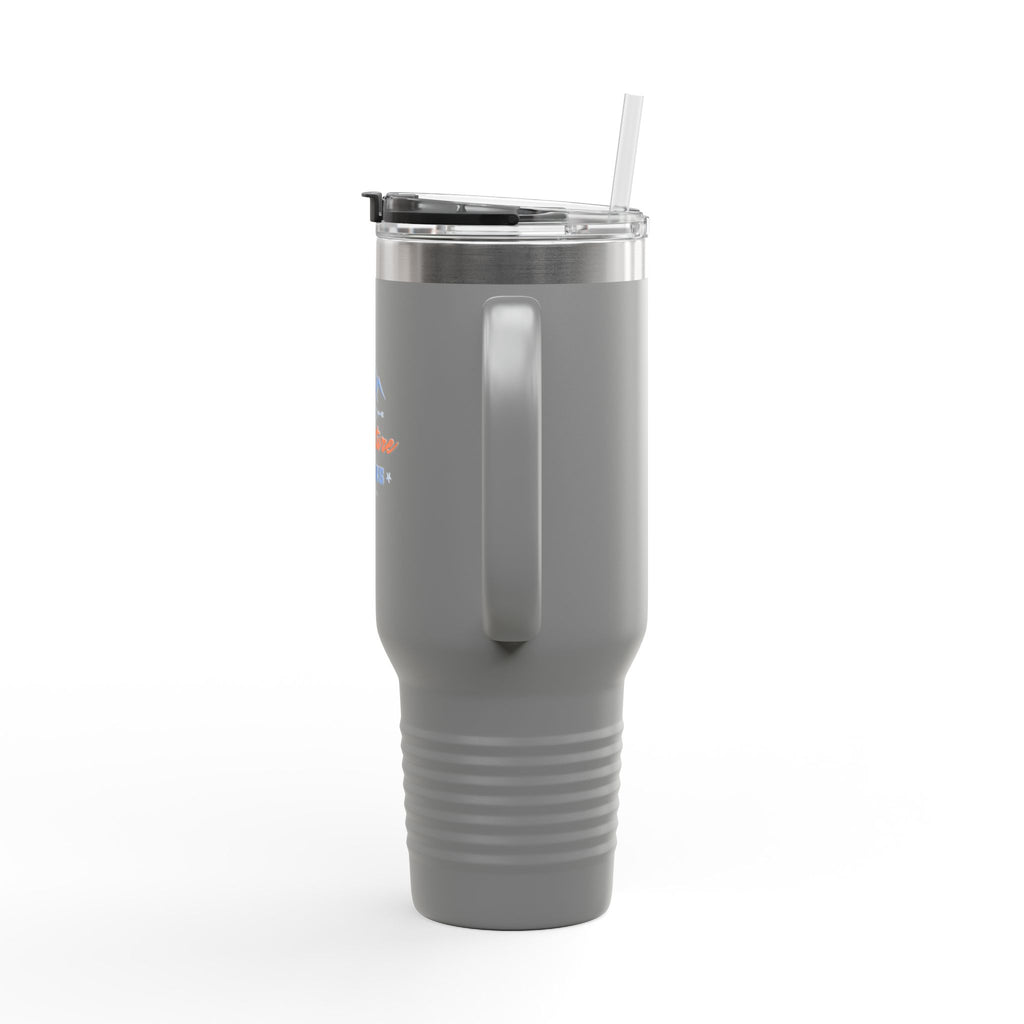 40oz Insulated Travel Mug — “The Adventure Begins” Mountain Stainless Tumbler
