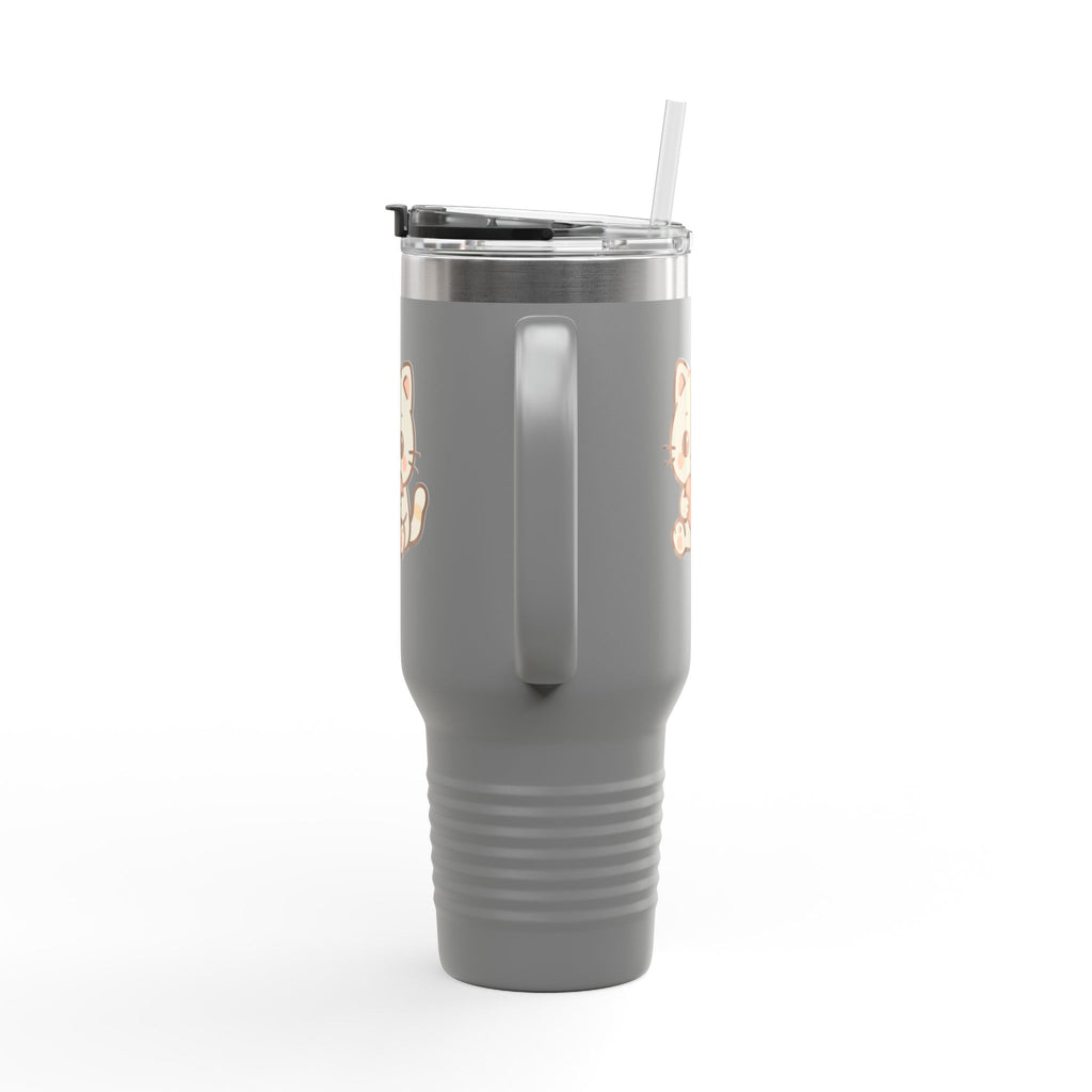 40oz Insulated Travel Mug Tumbler— Cute Kawaii Kitten Holding Heart