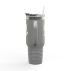 40oz Insulated Travel Mug Tumbler— Cute Kawaii Kitten Holding Heart