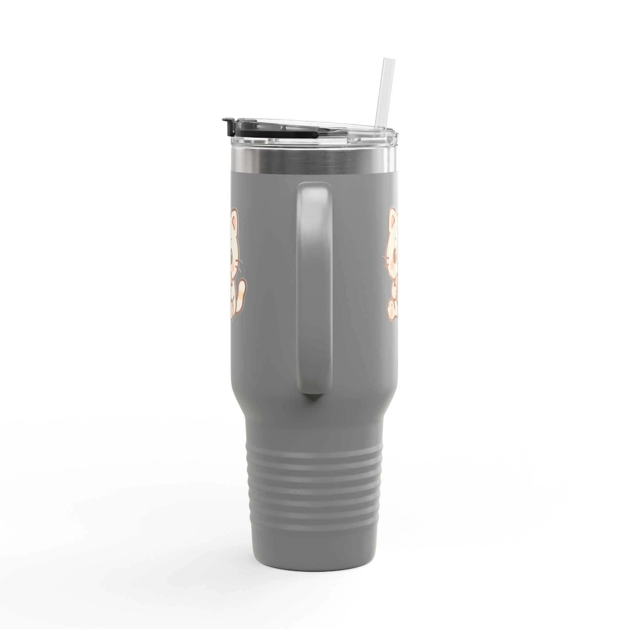 40oz Insulated Travel Mug Tumbler— Cute Kawaii Kitten Holding Heart