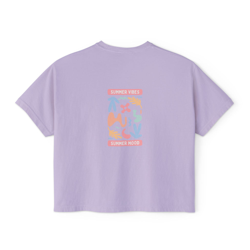 Summer Vibes Boxy Tee – Pastel Abstract Back Graphic