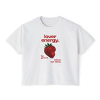 Lover Energy Strawberry Graphic Boxy Tee — "lover energy. he gets it. taken, not tame."