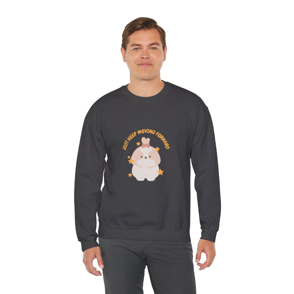 Crewneck Sweatshirt — Cute Kawaii Stars Design "Just Keep Moving Forward"